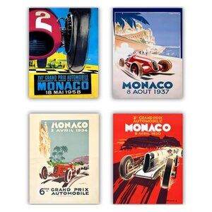 Vintage Monaco Racing Poster Prints Set 4 Wall Art Unframed 8x10 or 8.5x11